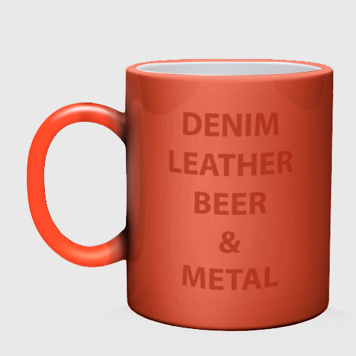 Кружка хамелеон Denim, leather, beer and metal, цвет белый + красный - фото 3