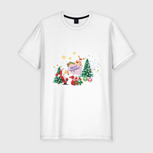 Мужская футболка хлопок Slim Merry Christmas, цвет белый