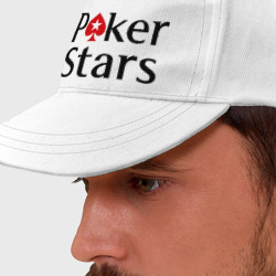 Бейсболка с принтом Poker Stars для любого человека, и мужчины, и женщины, вид спереди №2. Цвет основы: белый