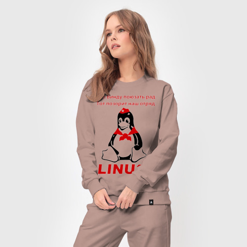 Женский костюм хлопок Linux СССР - пингвин пионер, цвет пыльно-розовый - фото 5