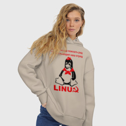 Женское худи Oversize хлопок Linux СССР - пингвин пионер - фото 2