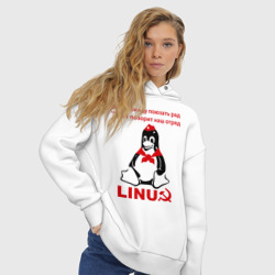 Женское худи Oversize хлопок Linux СССР - пингвин пионер - фото 2