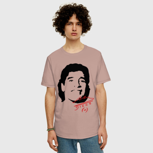 Мужская футболка хлопок Oversize Diego Maradona, цвет пыльно-розовый - фото 3