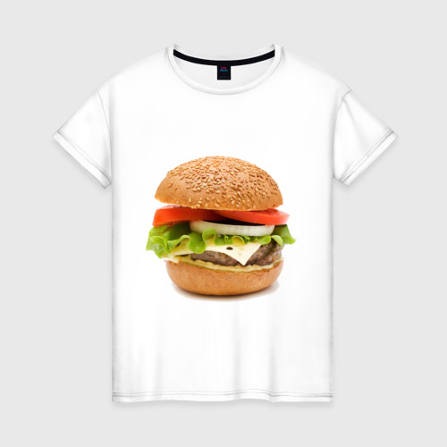 Женская футболка хлопок Гамбургер, цвет белый