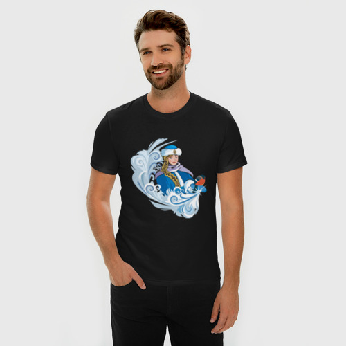 Мужская футболка хлопок Slim Снегурочка и метель, цвет черный - фото 3