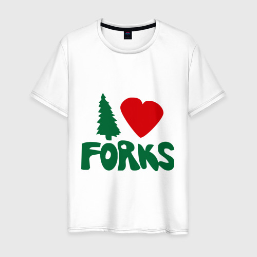 Мужская футболка хлопок I love Forks, цвет белый