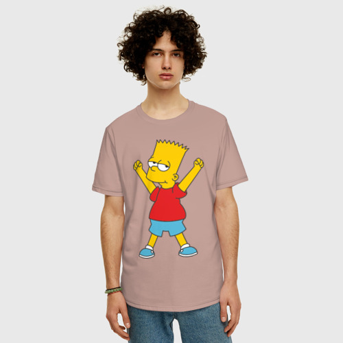Мужская футболка хлопок Oversize Bart Simpson 2, цвет пыльно-розовый - фото 3