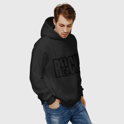 Мужское худи Oversize хлопок Rock Logo, цвет черный - фото 7