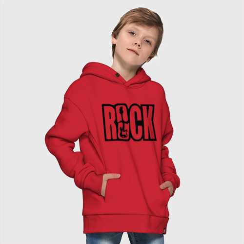 Детское худи Oversize хлопок Rock Logo, цвет красный - фото 9