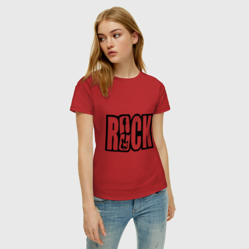 Женская футболка хлопок с принтом Rock Logo, фото на моделе #1