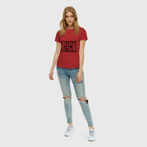 Женская футболка хлопок с принтом Rock Logo, вид сбоку #3