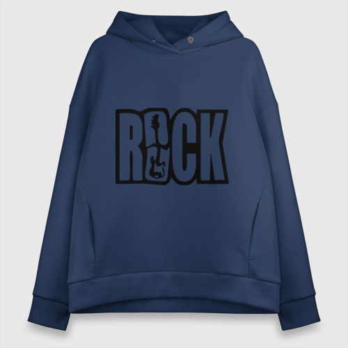 Женское худи Oversize хлопок Rock Logo, цвет темно-синий
