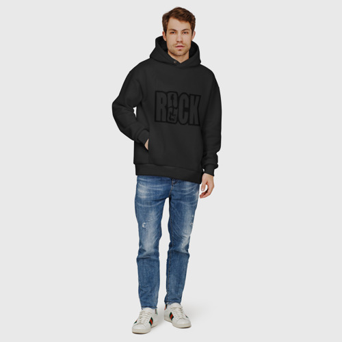 Мужское худи Oversize хлопок Rock Logo, цвет черный - фото 6