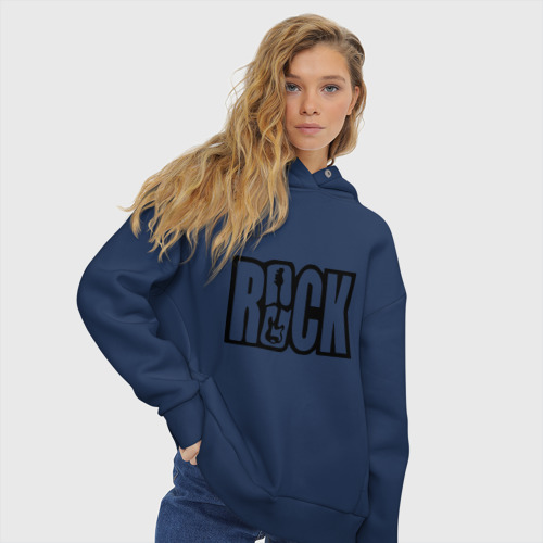 Женское худи Oversize хлопок Rock Logo, цвет темно-синий - фото 4