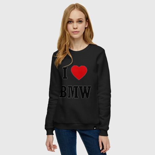 Женский свитшот хлопок I love BMW, цвет черный - фото 3