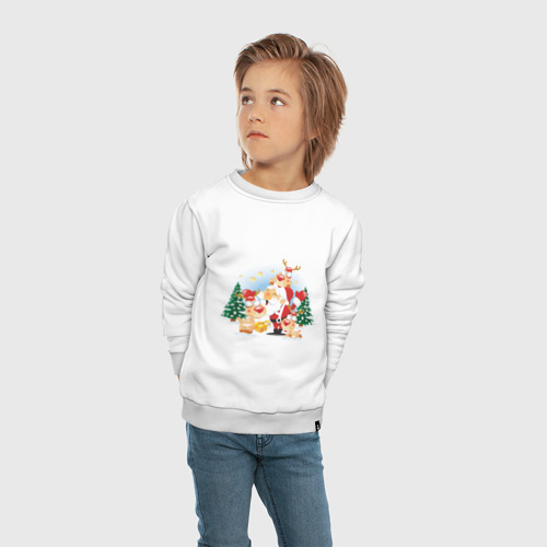 Детский свитшот хлопок Мороз и олени, цвет белый - фото 5