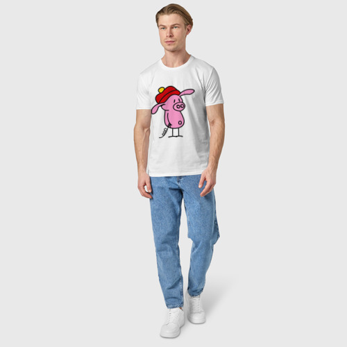 Мужская футболка хлопок Свин, цвет белый - фото 5