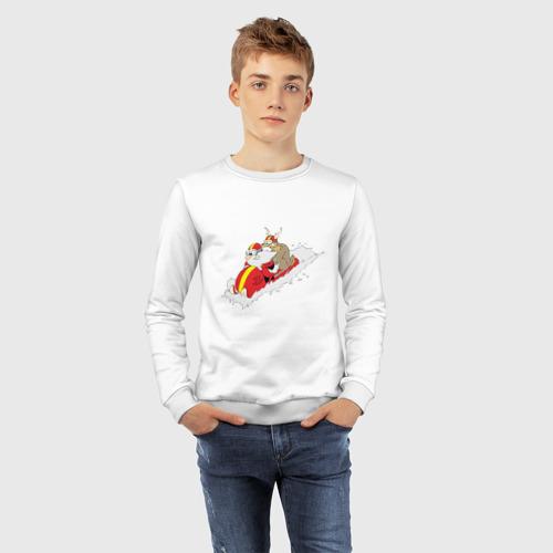 Детский свитшот хлопок Санта с оленем, цвет белый - фото 7
