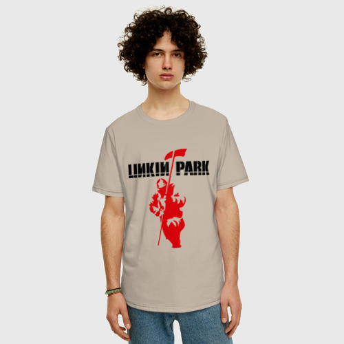 Мужская футболка хлопок Oversize Linkin Park 7, цвет миндальный - фото 3