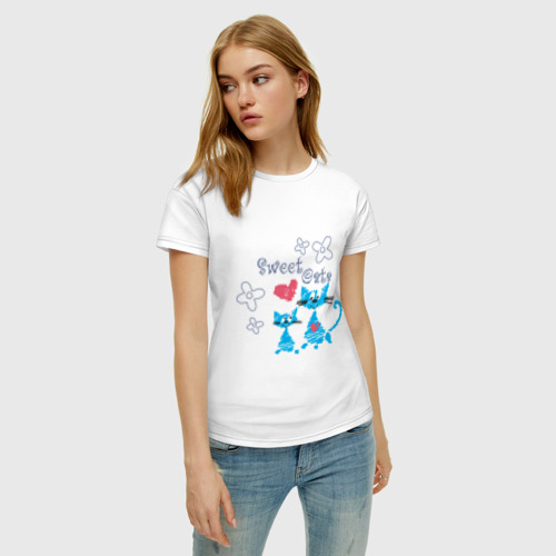 Женская футболка хлопок Sweet Cats, цвет белый - фото 3