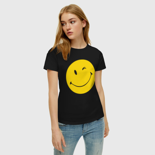 Женская футболка хлопок Smiles, цвет черный - фото 3