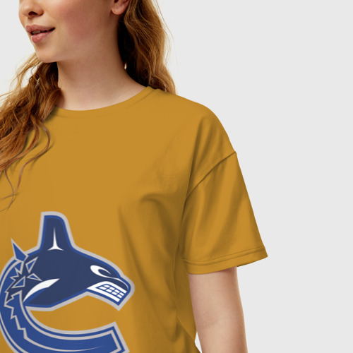 Женская футболка хлопок Oversize Vancouver Canucks, цвет горчичный - фото 3