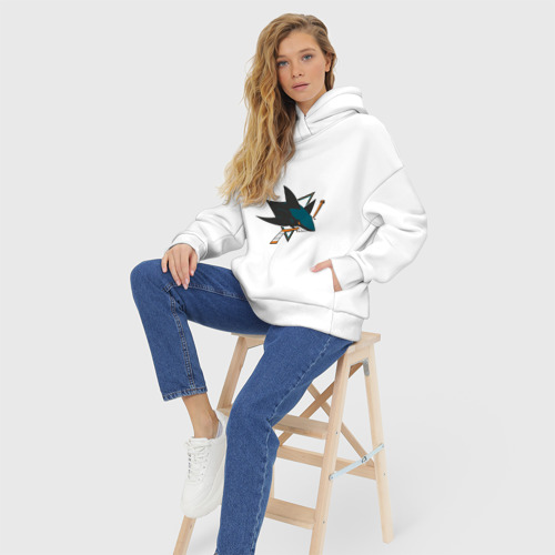 Женское худи Oversize хлопок San Jose Sharks, цвет белый - фото 7