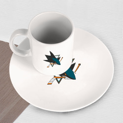 Набор: тарелка кружка с принтом San Jose Sharks для любого человека, вид спереди №3. Цвет основы: белый