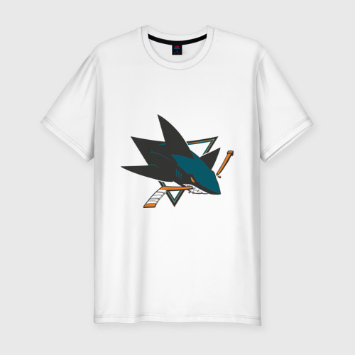 Мужская приталенная футболка из хлопка с принтом San Jose Sharks, вид спереди №1