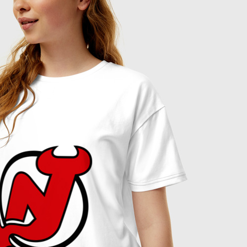 Женская футболка хлопок Oversize New Jersey Devils, цвет белый - фото 3