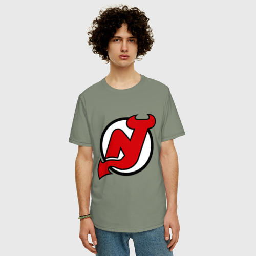 Мужская футболка хлопок Oversize New Jersey Devils, цвет авокадо - фото 3