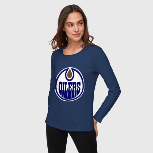 Женский лонгслив хлопок Edmonton Oilers, цвет темно-синий - фото 3
