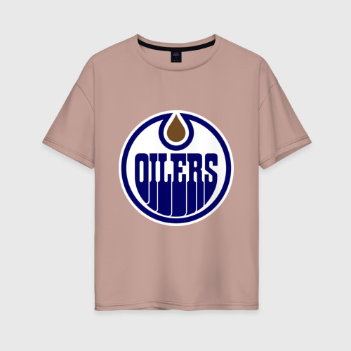 Женская футболка хлопок Oversize Edmonton Oilers, цвет пыльно-розовый