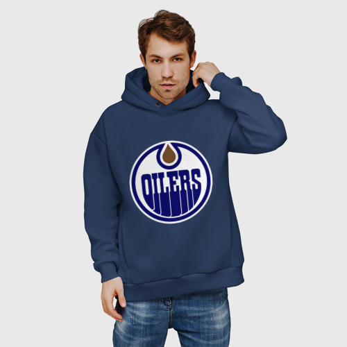 Мужское худи Oversize хлопок Edmonton Oilers, цвет темно-синий - фото 3