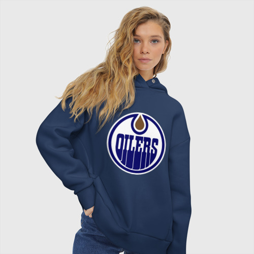 Женское худи Oversize хлопок Edmonton Oilers, цвет темно-синий - фото 4