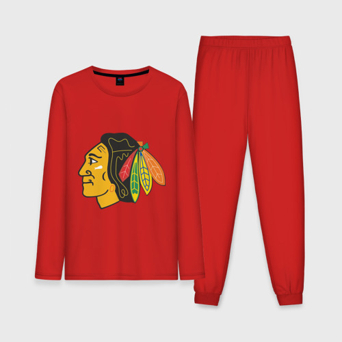 Мужская пижама с лонгсливом хлопок Chicago Blackhawks, цвет красный