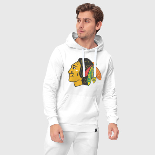 Мужской костюм хлопок с толстовкой Chicago Blackhawks, цвет белый - фото 5