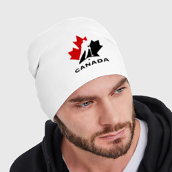 Шапка с принтом Canada для мужчины, вид на модели спереди №2. Цвет основы: белый