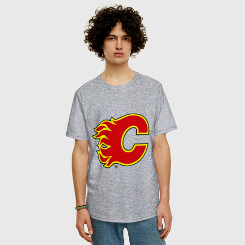 Мужская футболка хлопок Oversize Calgary Flames, цвет меланж - фото 3