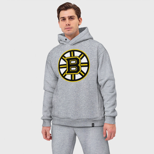 Мужской костюм oversize хлопок с принтом Boston Bruins, фото на моделе #1