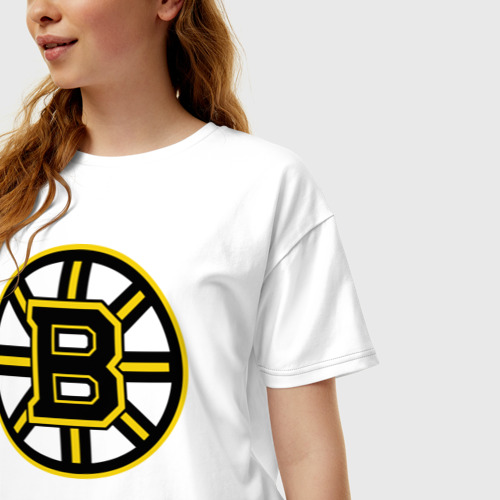 Женская футболка хлопок Oversize Boston Bruins, цвет белый - фото 3