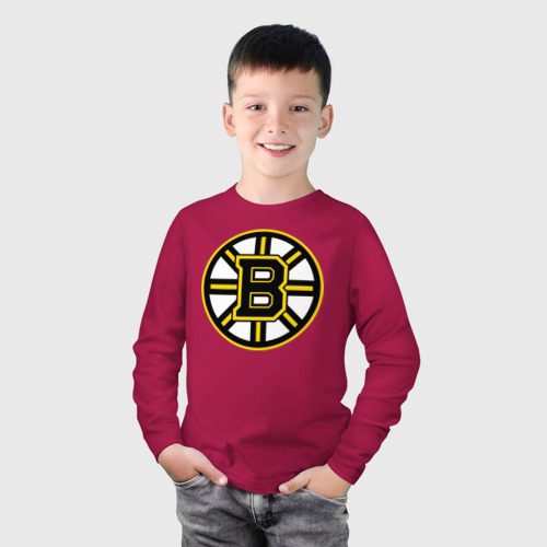 Детский лонгслив хлопок с принтом Boston Bruins, фото на моделе #1