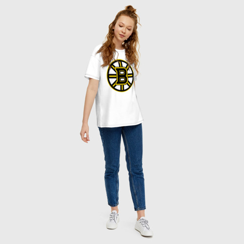 Женская футболка хлопок Oversize Boston Bruins, цвет белый - фото 5