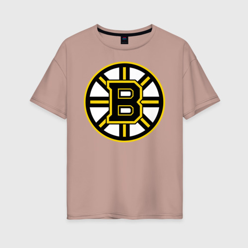 Женская футболка хлопок Oversize Boston Bruins, цвет пыльно-розовый