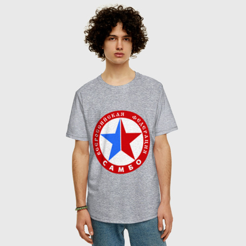 Мужская футболка хлопок Oversize Федерация самбо, цвет меланж - фото 3