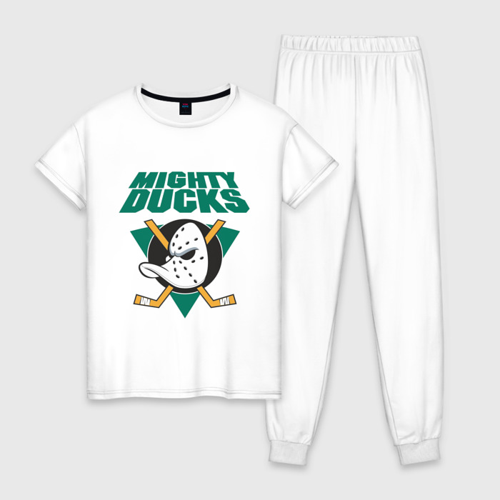 Пижама с принтом Anaheim Mighty Ducks для женщины, вид спереди №1. Цвет основы: белый