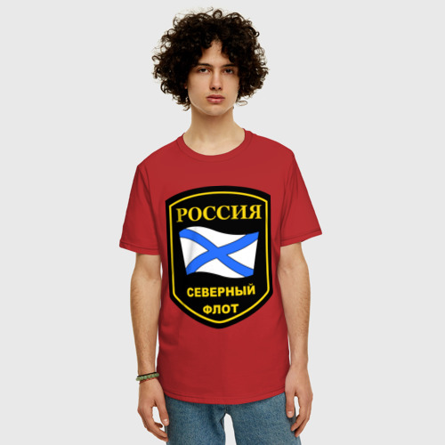 Мужская футболка хлопок Oversize Северный флот, цвет красный - фото 3