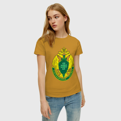 Женская футболка хлопок Пограничники, цвет горчичный - фото 3