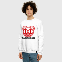 Свитшот с принтом Radiohead 2 для женщины, вид на модели спереди №2. Цвет основы: белый