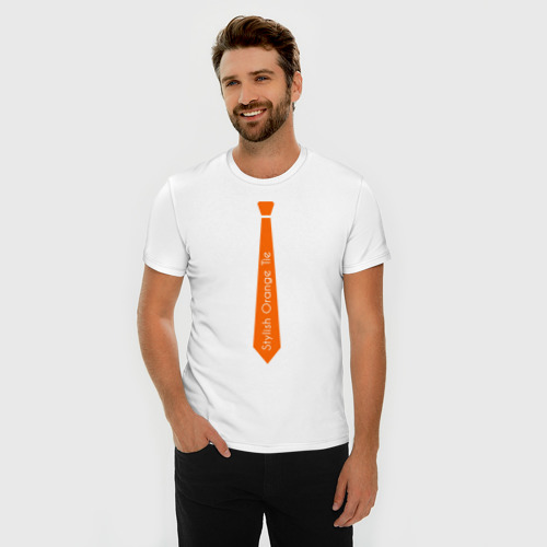 Мужская футболка хлопок Slim Стильный оранжевый галстук - фото 3